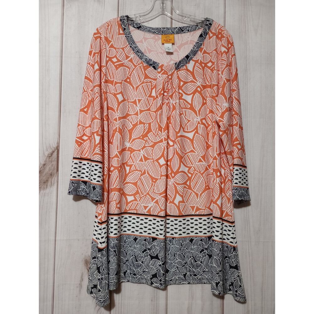 Ruby Rd Shirt Ladies 1x‎ Coral Navy Long Sleeve Tunic